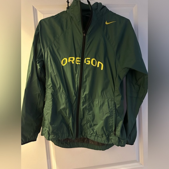 University Of Oregon Cheerleader M Zip Up Jacket Green Hoodie UO Ducks Rain S - Picture 1 of 5